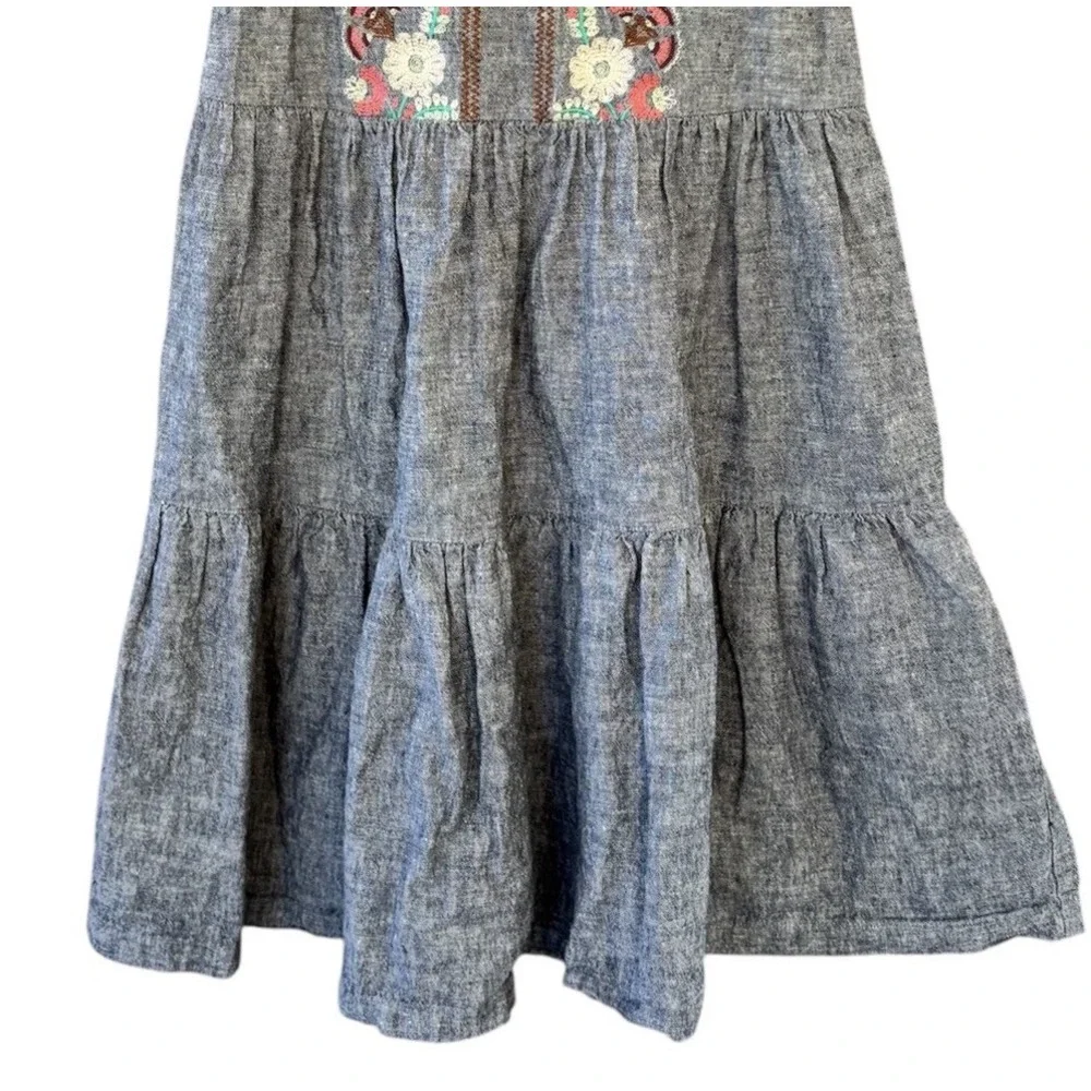 Tea Collection Embroidered Chambray Dress Girls‎ 7 Linen/Cotton Blend Boho Fall